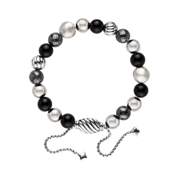 David Yurman Sterling Silver Onyx Hematine Beaded bracelet - Picture 1 of 10